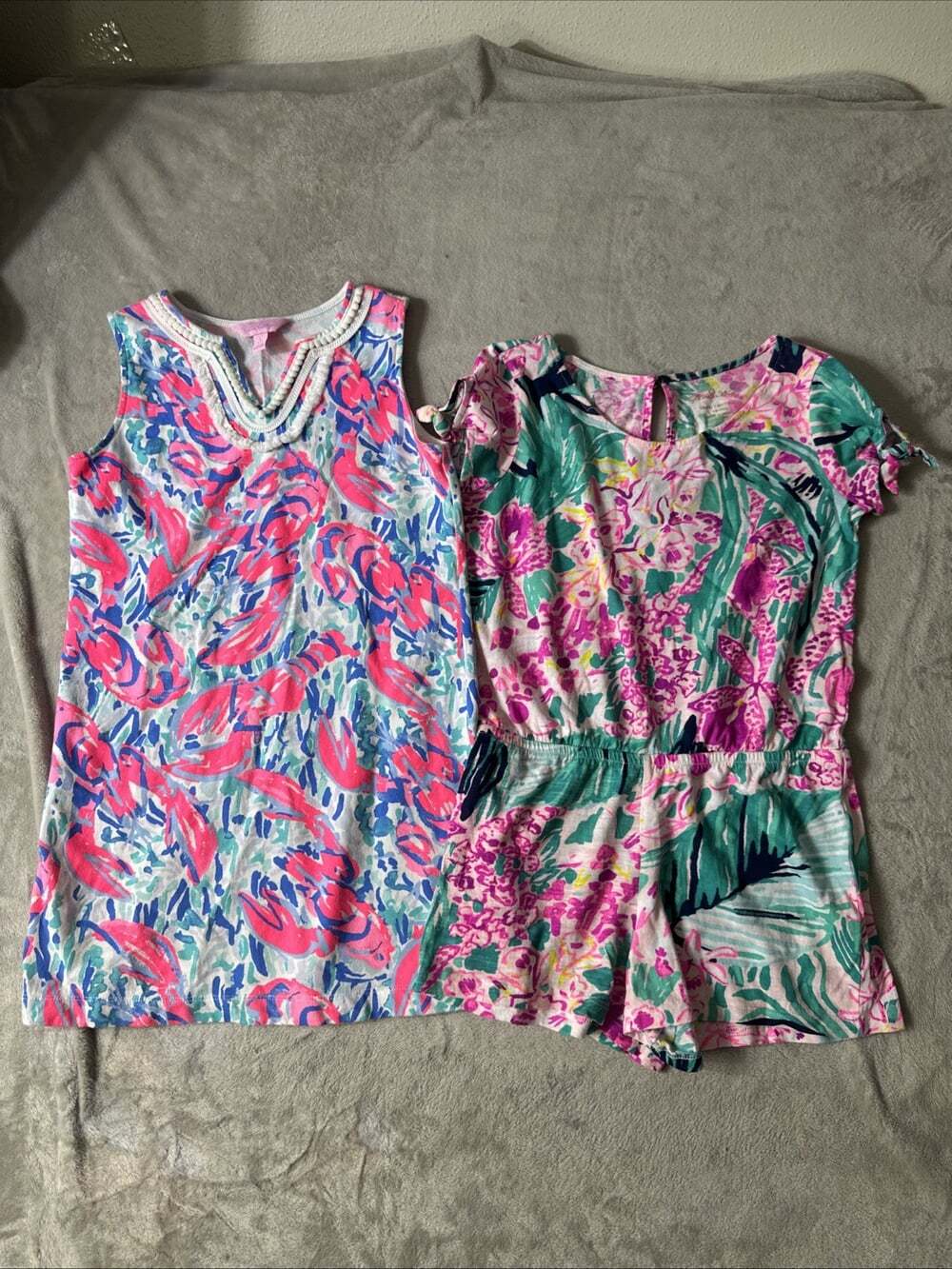 Lilly Pulitzer Girls Size L 8-10 Dress Romper Lot 2 Floral Pink Blue Green - Picture 3 of 7